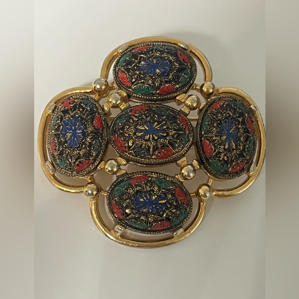 Vintage Sarah Coventry Gold Multicolor Brooch - Picture 2 of 5
